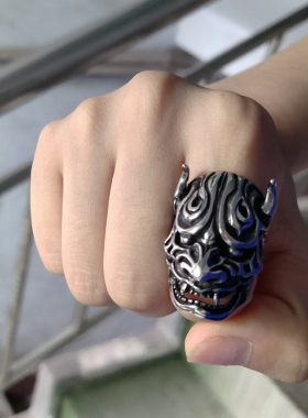 日式鬼怪面具般若钛钢戒指