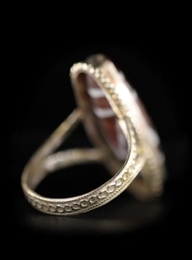 千年至纯缠丝玛瑙镶铜鎏银指环戒指