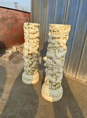 龙柱汉白玉盘龙大理石石柱浮雕广场华表花岗岩寺庙祠堂寺院双龙