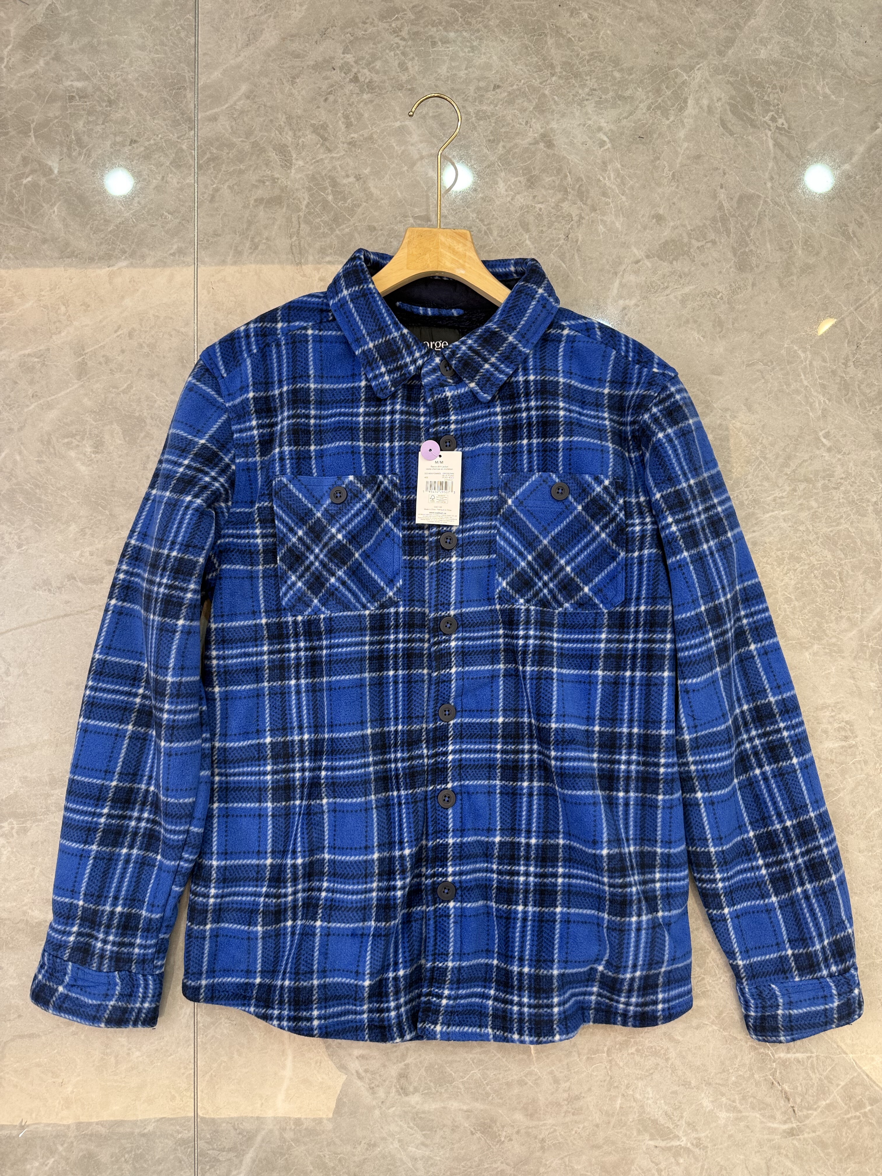 沃尔玛旗下George加绒加厚格子衬衫男秋冬羊羔绒内胆翻领衬衣外套