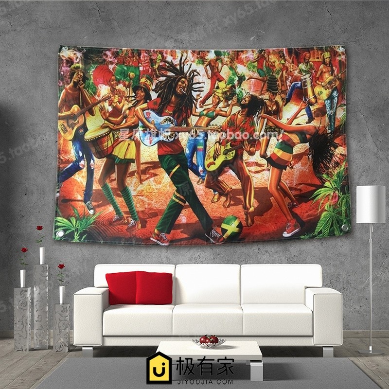 雷鬼红黄绿reggae BOB marley挂布旗酒吧餐厅商业装饰背景布窗帘