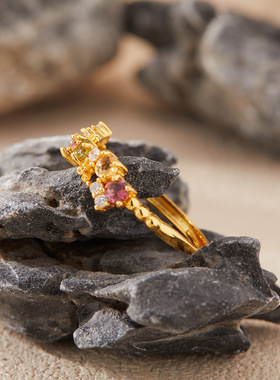 法国chrry koop碧玺彩宝戒指女s925银法式复古西域蕾丝镂空彩钻