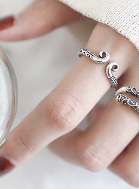 法国chrry koop  s999泰银简约个性紧箍咒开口戒指金箍棒情侣戒