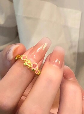 法国Chrry Koop桃花源记小桃醉戒指女立体花朵指环珐琅滴釉设计