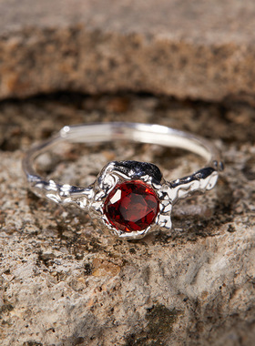 法国chrry koop款s925银镶石榴石托帕石黄水晶彩宝戒指女