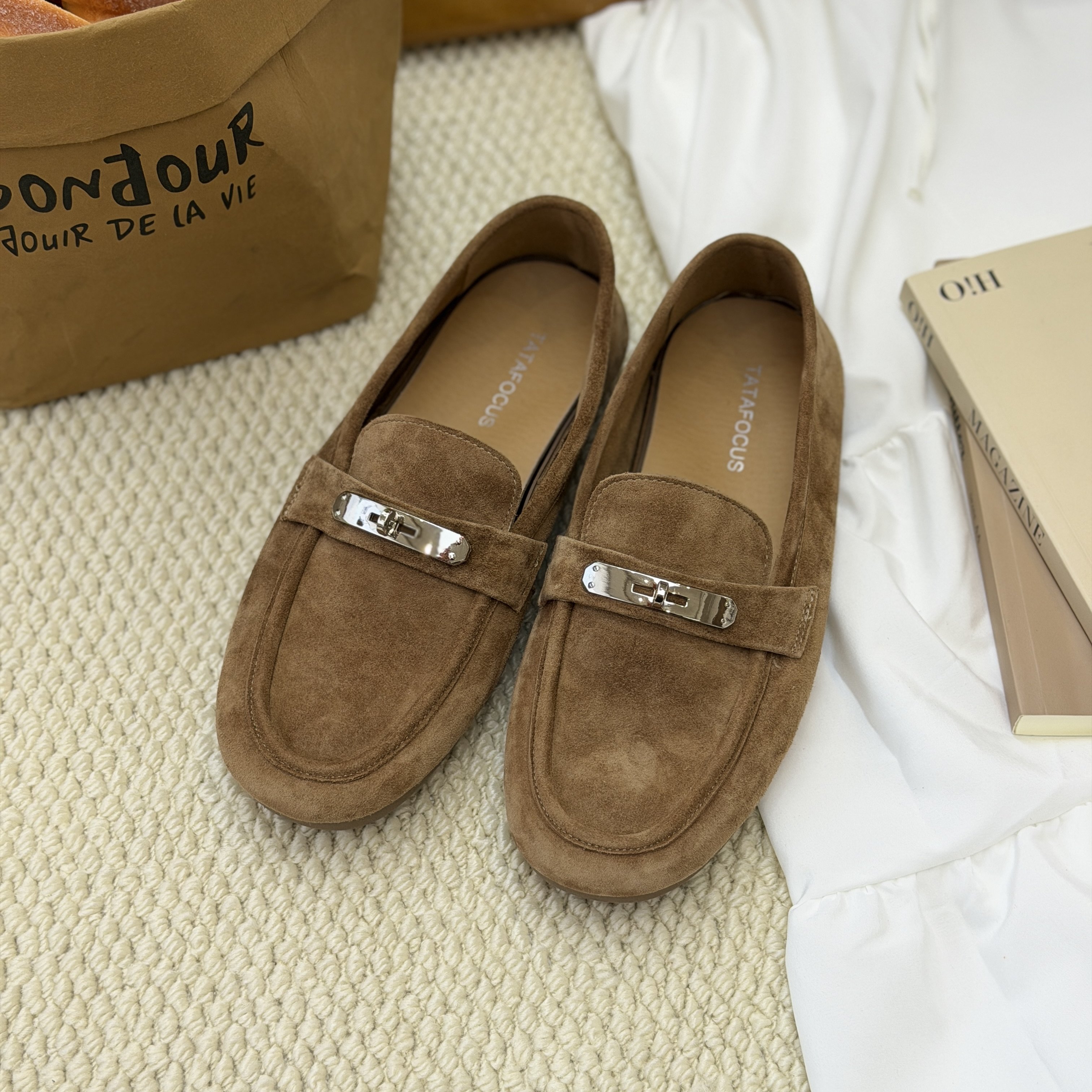 嘟小嘟羊皮软底乐福鞋女2025春季新款时尚百搭一脚蹬懒人豆豆鞋潮,淘宝优惠券,粉丝福利购,淘宝优惠卷