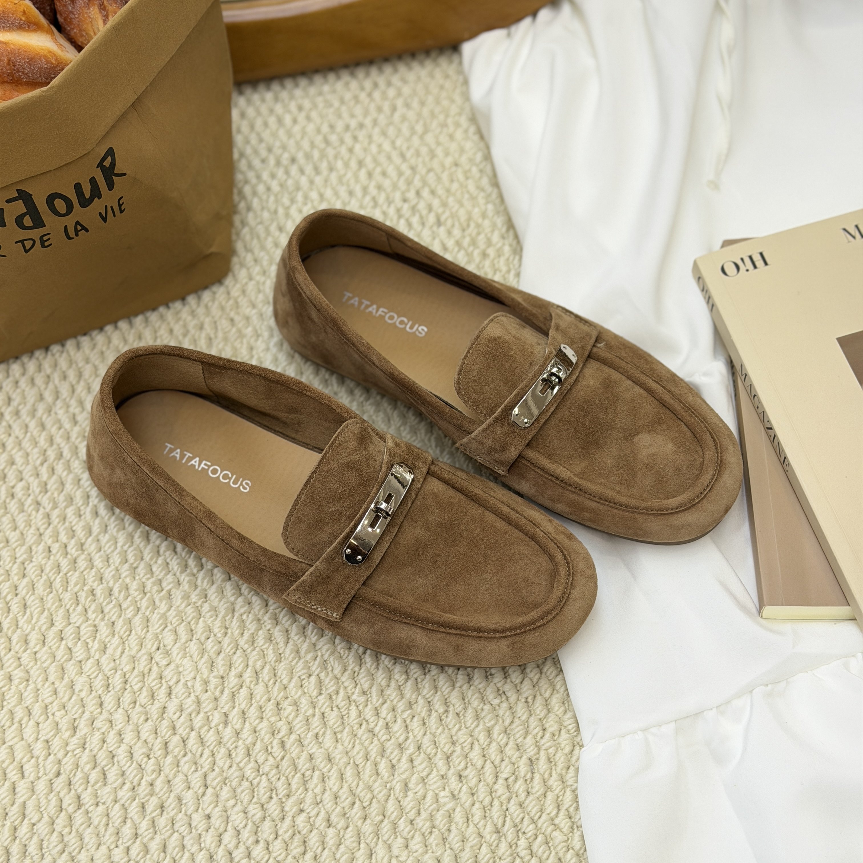 嘟小嘟羊皮软底乐福鞋女2025春季新款时尚百搭一脚蹬懒人豆豆鞋潮,淘宝优惠券,粉丝福利购,淘宝优惠卷