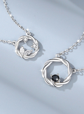 花环情侣项链一对925银小众设计