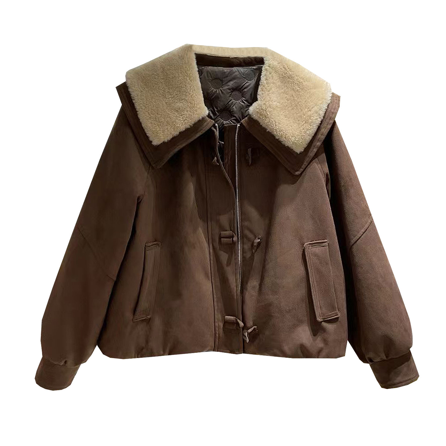 小香风娃娃领夹棉鹿皮绒短外套2025冬季新款牛角扣小仙女棉衣棉服,淘宝优惠券,粉丝福利购,淘宝优惠卷