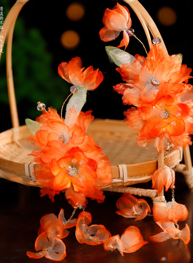 古风花朵发饰绢纱烫花发夹