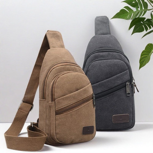 斜挎包男款大容量多功能帆布胸包男士背包休闲运动旅游胸前包单肩 - 图3
