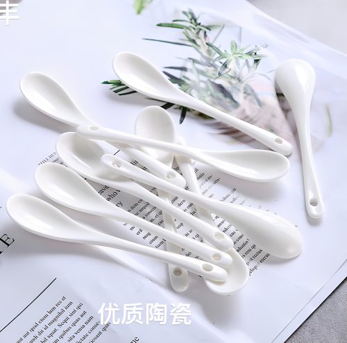 小陶瓷勺纯白婴儿用勺辣椒酱料勺咖啡搅拌调羹勺子酸奶匙餐具调味 - 图0