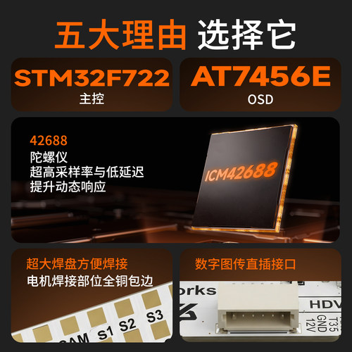 FPV穿越机 MGC F722 55A四合一电调32bit 128k刷新大焊盘飞控 - 图0