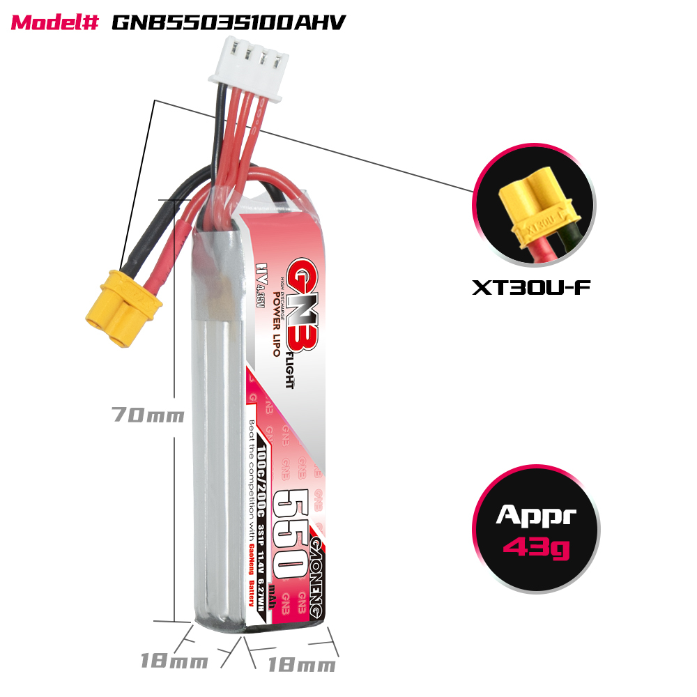 GNB高能550mAh 3S 11.4V 100C HV穿越机FPV航模动力锂电池高压 - 图0