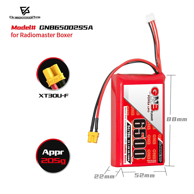 FPV GNB高能 6500mAh 2S 7.4V 5C BOXER TX16S遥控器锂电池长续航 - 图2