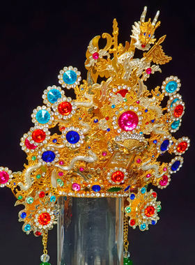 水钻双色太子帽中坛元帅金木吒太子爷合金纯手工神明帽子头饰头冠