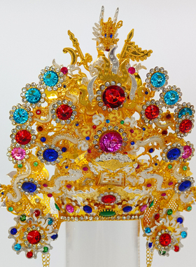 手工水钻关公帽子关二爷关圣帝君神像神明头饰中式佛堂头冠摆件