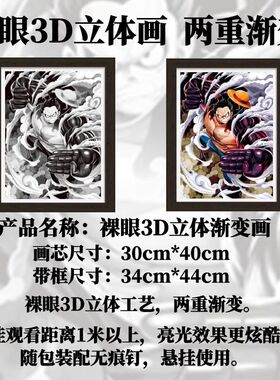 二挡三挡四档五档尼卡形态路飞裸眼3D立体渐变装饰挂画进口海贼王