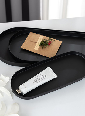 ins风不锈钢椭圆黑色收纳托盘桌面首饰点心化妆品金属家居摆件