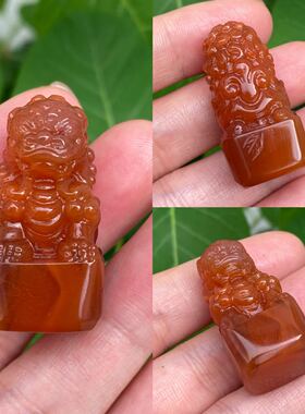 天然四川凉山南红玛瑙柿子红 印章 刻字赤玉印章原石雕刻男女儿童