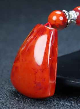 【原矿】天然凉山南红玛瑙柿子红吊坠无事牌挂件无胶属火男女款86