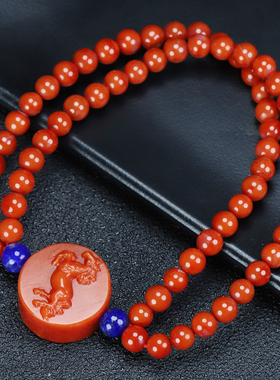 天然凉山南红玛瑙马手串手链生肖马五行补火原石雕刻男女款31号