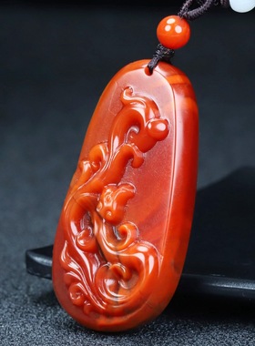 正品天然四川凉山南红玛瑙朱雀吊坠南红柿子红原石雕件男女款300