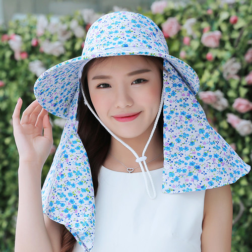 夏季女防紫外线遮阳帽太阳帽骑车防风帽防晒遮脸帽户外布帽采茶帽 - 图1