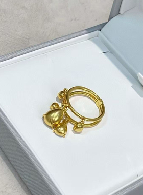 白兔家高品质！水滴形镶钻流苏吊坠戒指环女优雅欧美饰品金色双层