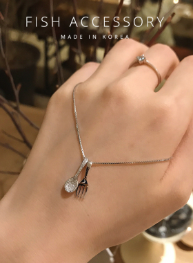 925银精致汤匙叉子锁骨链