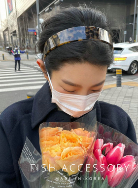 韩国张元英同款玳瑁宽边带齿发箍