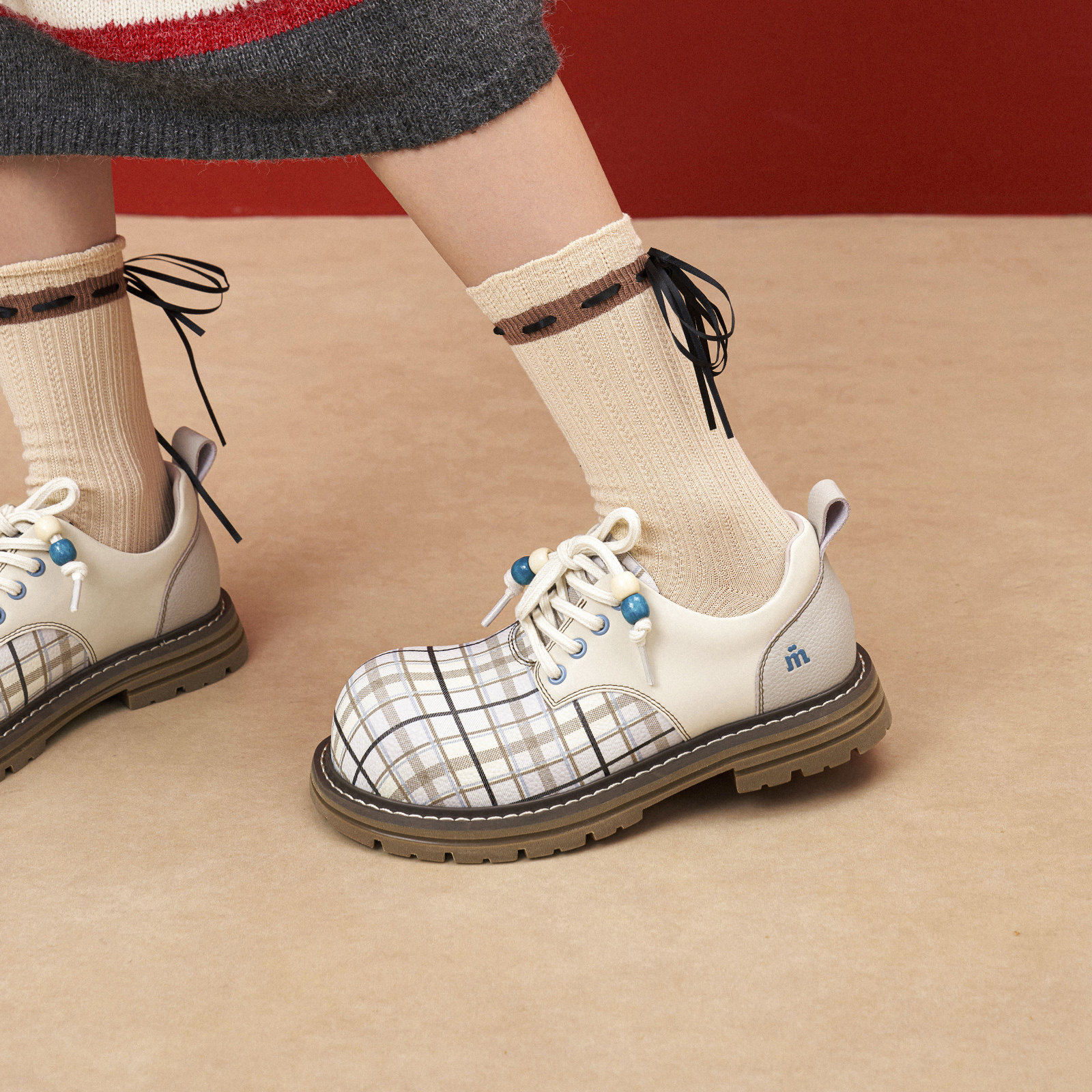 玛速主义2025年冬季新款时尚拼色单鞋百搭系带小皮鞋平底休闲鞋女,淘宝优惠券,粉丝福利购,淘宝优惠卷