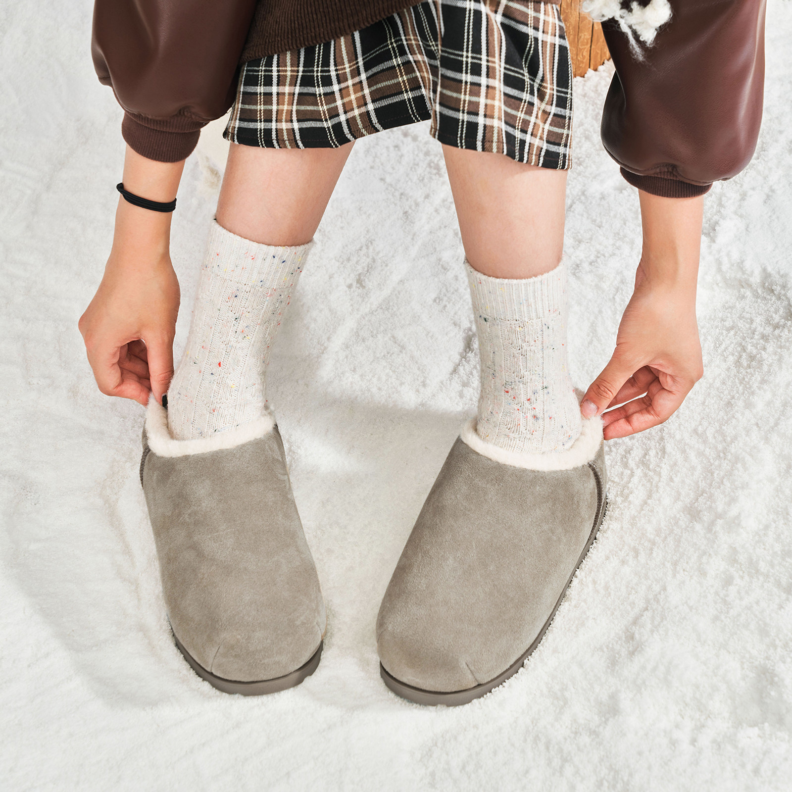 玛速主义2025年冬季保暖加绒棉鞋平底百搭雪地靴一脚蹬懒人毛毛鞋,淘宝优惠券,粉丝福利购,淘宝优惠卷