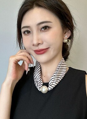 韩版新款磁吸扣小丝巾女春夏长条护颈锁骨装饰吊坠领巾多功能围巾
