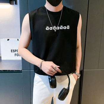 Round neck sleeveless waistcoat men's slim Korean style breathable T-shirt sports sweat vest fashion letter print ເສື້ອຍືດໄວຫນຸ່ມ T