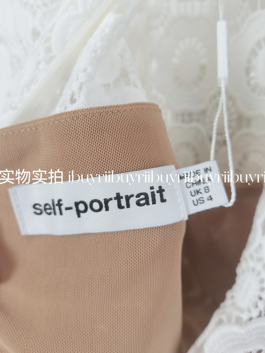 Self portrait正品凯特同款收腰蕾丝雪纺女连衣裙白百褶显瘦气质