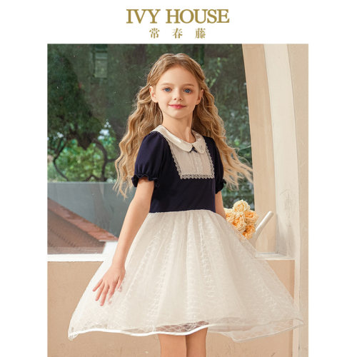 IVY HOUSE常春藤儿童装女童夏季新款 时尚学院花式前襟短袖连衣裙 - 图2