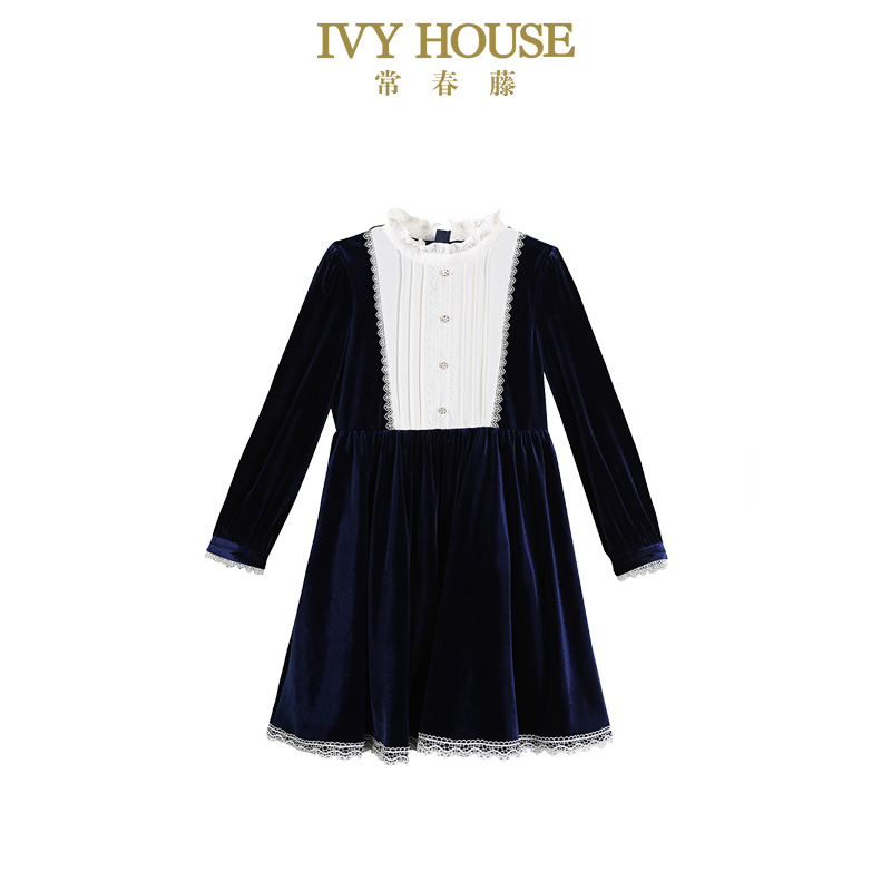 IVY HOUSE常春藤女童秋季款 高端细腻丝绒轻奢复古宫廷礼服连衣裙 - 图3
