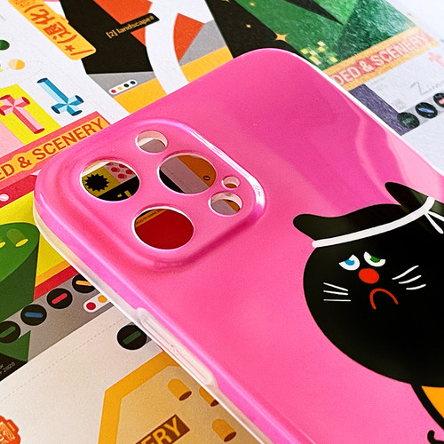 SillyPark原创设计适用于iPhone14手机壳IMD亮面精孔软壳粉色虎猫 - 图0