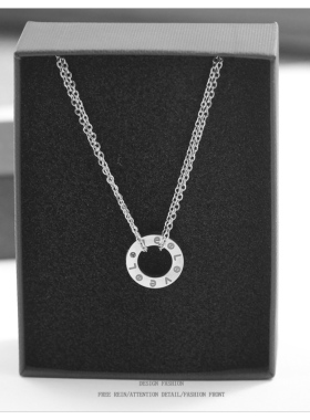 批 发不掉色双层链LOVE-圆环项链女锁骨链颈链女吊坠女生简约配饰