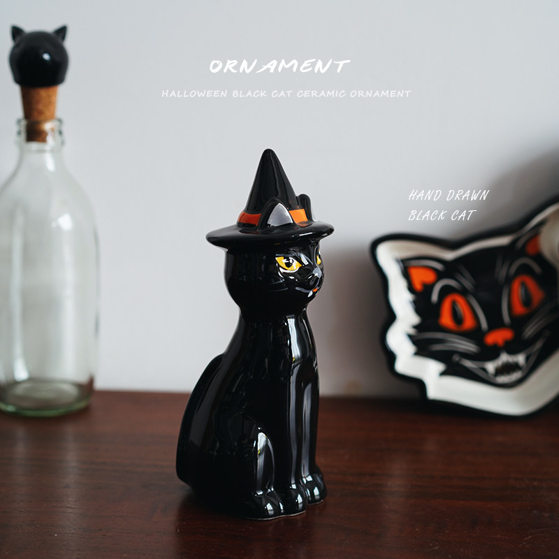 【万圣节】出口欧式手绘黑猫造型陶瓷装饰摆件 餐桌节日布置摆设,淘宝优惠券,粉丝福利购,淘宝优惠卷