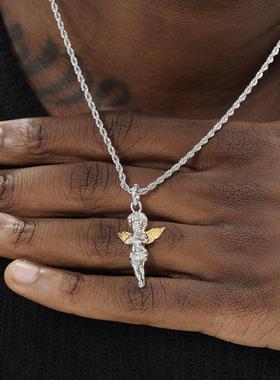 GRGR925银复古金翼天使吊坠项链