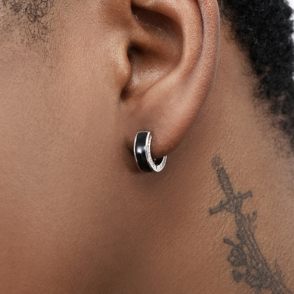 GRGR S925纯银耳环男嘻哈潮流百搭镶钻女生耳圈高级感耳饰单只,淘宝优惠券,粉丝福利购,淘宝优惠卷