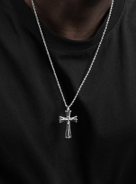 纯银4钻十字架吊坠项链