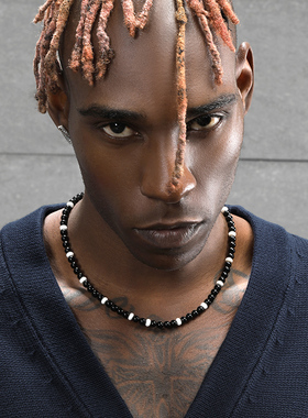 GRGR黑玛瑙贝壳项链嘻哈复古