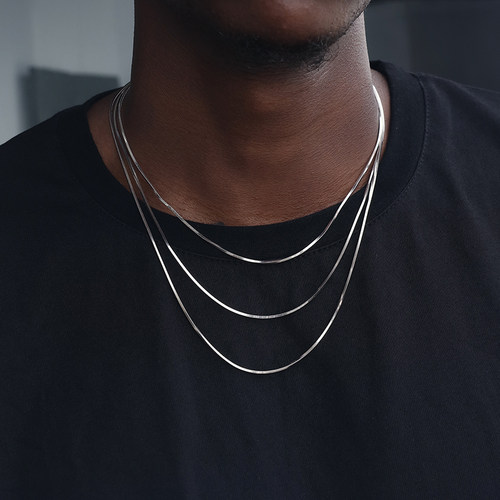S925 silver snake chain 纯银镀白金项链细蛇骨链男女银锁骨链潮 - 图0