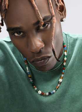 GRGR七彩色玛瑙雏菊项链小众