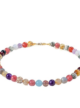 限时特价韦雪同款多宝水晶串珠女草莓晶金发晶绿幽灵天然招米项链