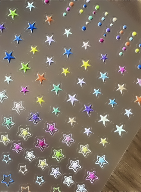浮雕美甲贴纸背胶糖果色爱心星星
