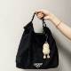 Japanese simple black embroidered nylon handbag large capacity tote bag cloth bag shoulder bag women's bag durable